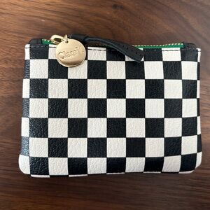 Clare V. Black and White Checkered Coin Clutch Wallet